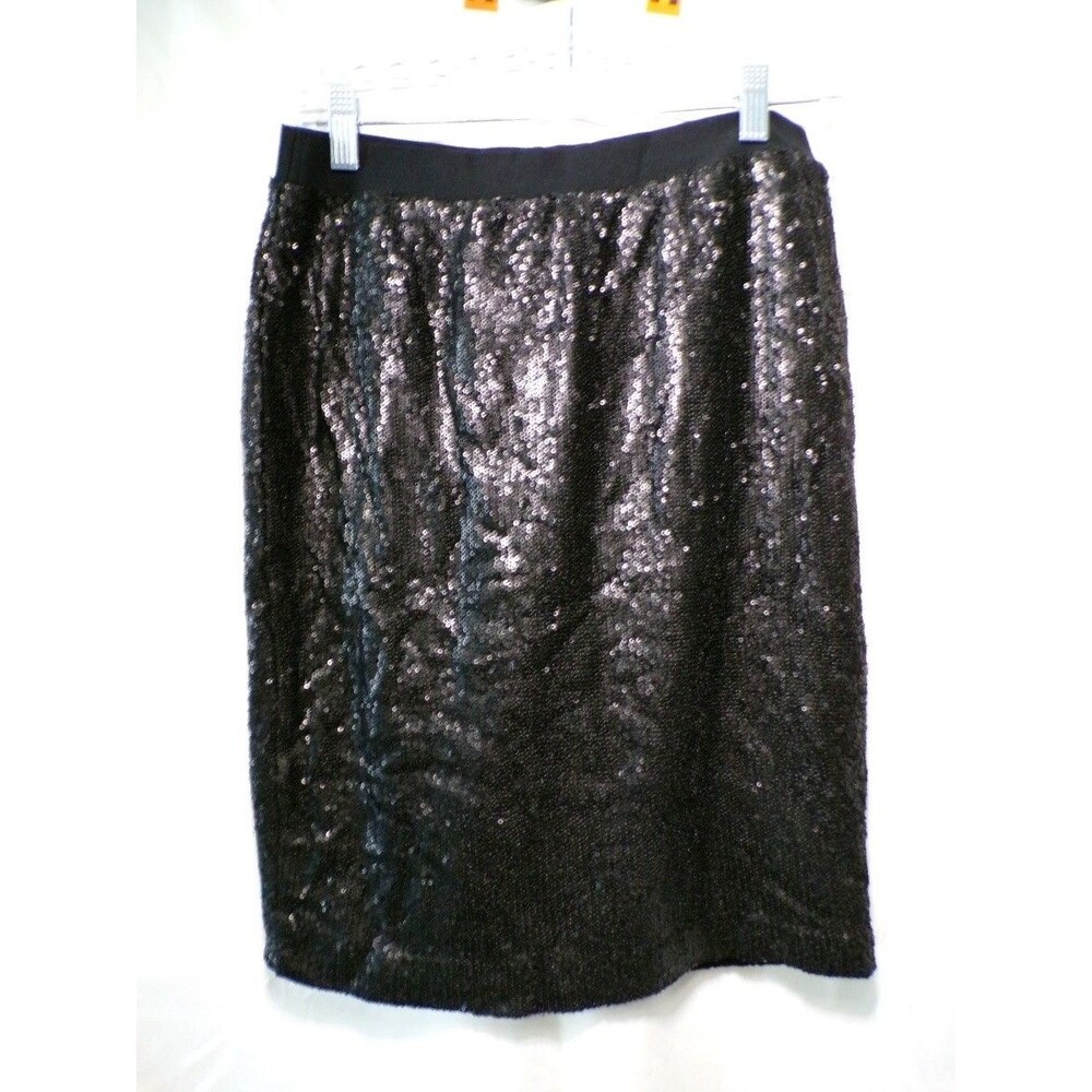 Versona Women's Black Sequin Pencil Skirt Size S Straight Knee Length